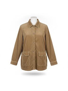 Appleseeds Womens Tan Corduroy Button-Up Jacket Two Pockets Relaxed Fit Size 1X